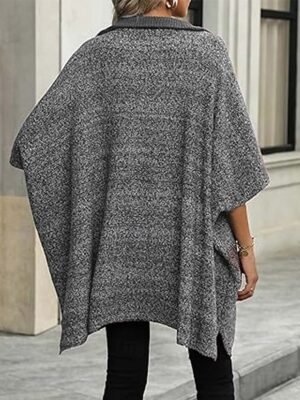 Casual Loose Solid Deep V Neck Half Sleeve Sweater - Image 3