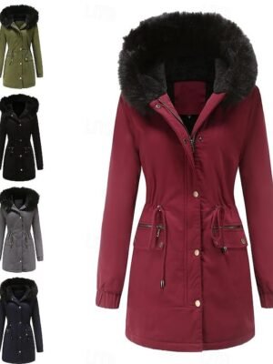 Casual Loose Solid Hoodie Long Sleeve Winter Coat - Image 1