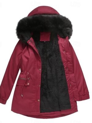 Casual Loose Solid Hoodie Long Sleeve Winter Coat - Image 2