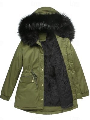 Casual Loose Solid Hoodie Long Sleeve Winter Coat - Image 4