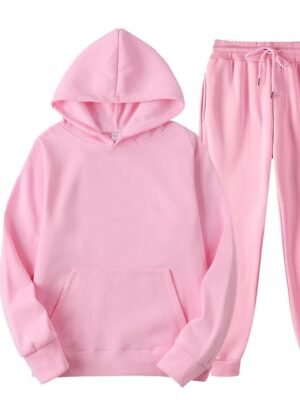 Casual Loose Solid Long Sleeve Velvet Thermal Tracksuit - Image 1