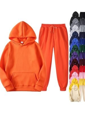 Casual Loose Solid Long Sleeve Velvet Thermal Tracksuit - Image 11