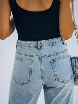 Casual Loose Solid Medium Waist Full Length Jeans - Image 5