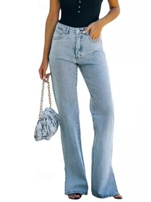 Casual Loose Solid Medium Waist Full Length Jeans - Image 6
