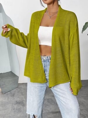 Casual Loose Solid Open Front Long Sleeve Long Cardigan - Image 1
