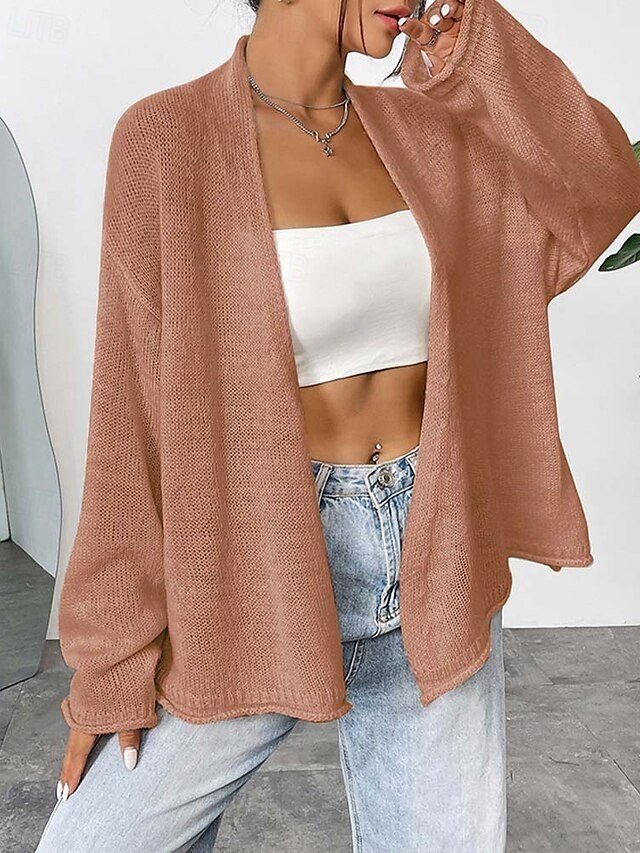 Casual Loose Solid Open Front Long Sleeve Long Cardigan - Image 2