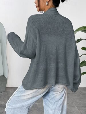 Casual Loose Solid Open Front Long Sleeve Long Cardigan - Image 3