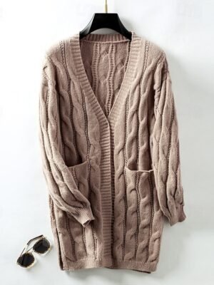 Casual Loose Solid Open Front Long Sleeve Long Cardigan - Image 6