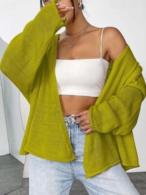 Casual Loose Solid Open Front Long Sleeve Long Cardigan - Image 6
