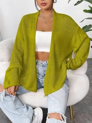 Casual Loose Solid Open Front Long Sleeve Long Cardigan - Image 7