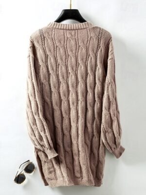 Casual Loose Solid Open Front Long Sleeve Long Cardigan - Image 7