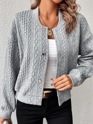 Casual Loose Solid Stand Collar Long Sleeve Jacket - Image 1