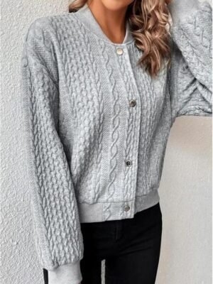 Casual Loose Solid Stand Collar Long Sleeve Jacket - Image 2
