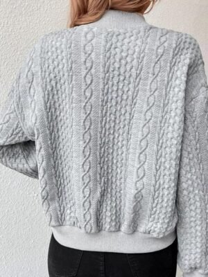 Casual Loose Solid Stand Collar Long Sleeve Jacket - Image 3