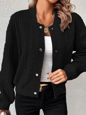 Casual Loose Solid Stand Collar Long Sleeve Jacket - Image 4