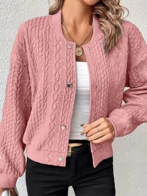 Casual Loose Solid Stand Collar Long Sleeve Jacket - Image 5