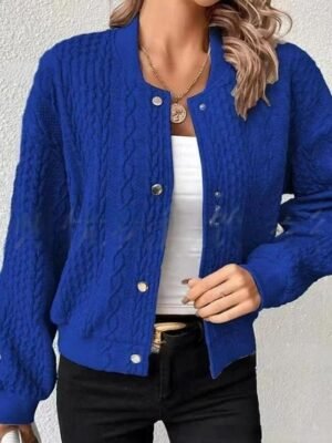 Casual Loose Solid Stand Collar Long Sleeve Jacket - Image 8