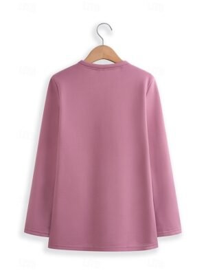 Casual Loose Solid Text Print Round Neck Long Sleeve Loungewear Set - Image 9