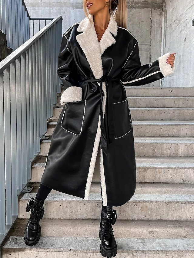 Casual Loose Solid Turndown Long Sleeve Winter Coat - Image 1