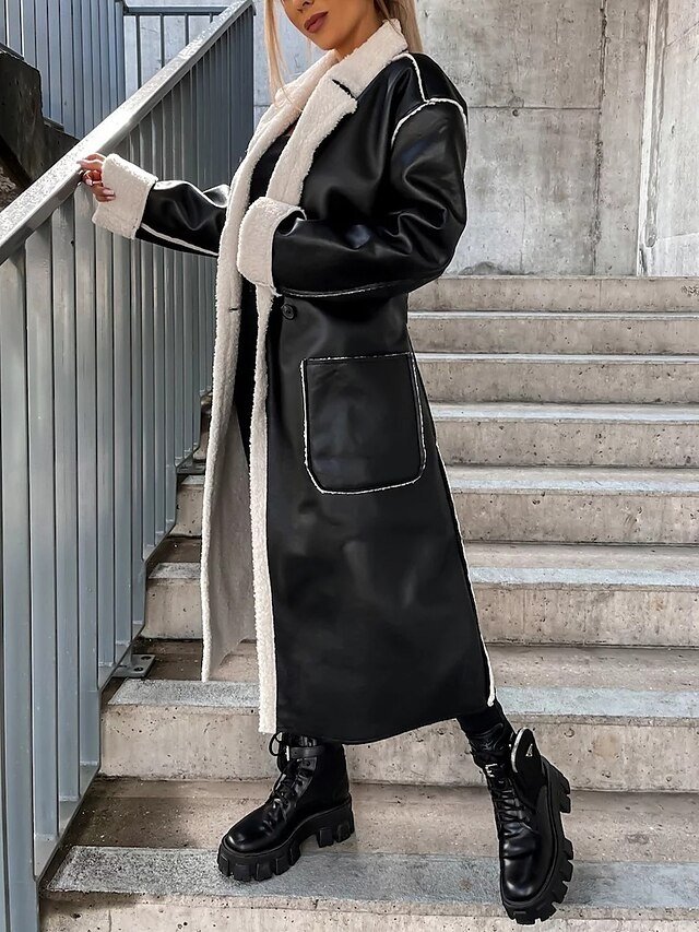 Casual Loose Solid Turndown Long Sleeve Winter Coat - Image 2