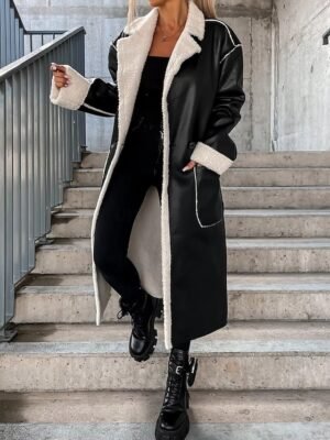 Casual Loose Solid Turndown Long Sleeve Winter Coat - Image 3