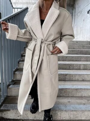 Casual Loose Solid Turndown Long Sleeve Winter Coat - Image 5