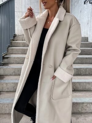Casual Loose Solid Turndown Long Sleeve Winter Coat - Image 6