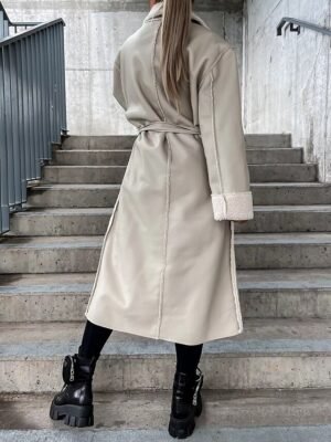 Casual Loose Solid Turndown Long Sleeve Winter Coat - Image 7