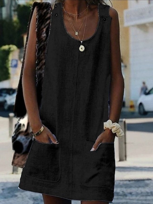 Casual Loose Solid U Neck Sleeveless Long Tank Top - Image 2