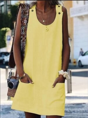 Casual Loose Solid U Neck Sleeveless Long Tank Top - Image 3