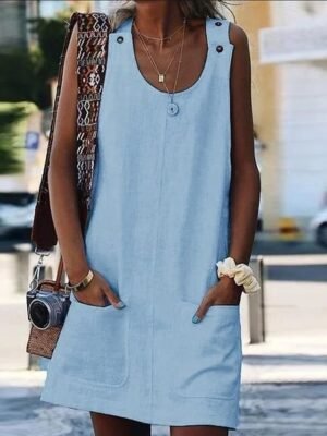 Casual Loose Solid U Neck Sleeveless Long Tank Top - Image 6