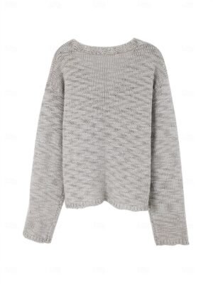 Casual Loose Solid V Neck Long Sleeve Knitted Cardigan - Image 3