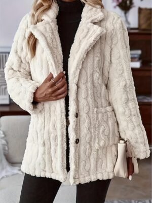 Casual Loose Solid V Neck Long Sleeve Long Outerwear - Image 1
