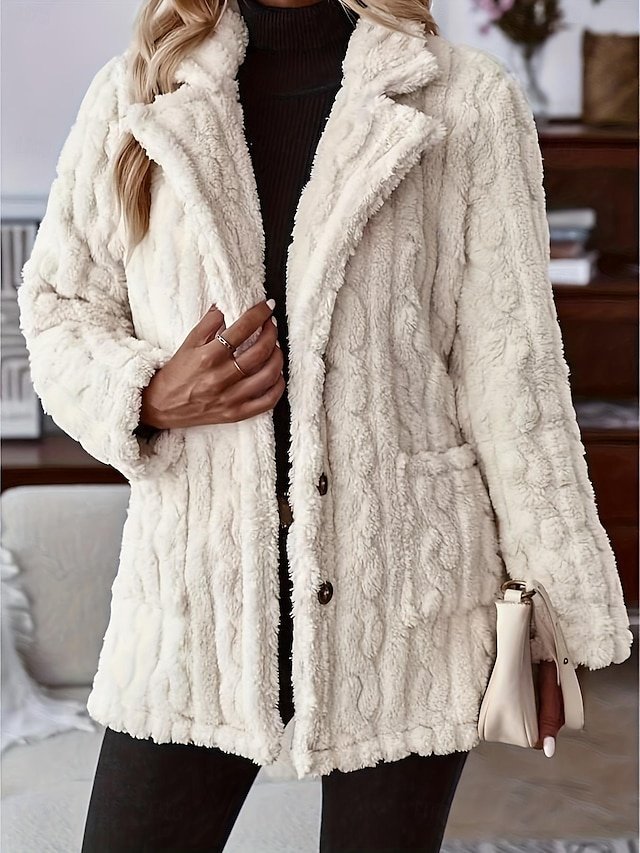 Casual Loose Solid V Neck Long Sleeve Long Outerwear - Image 1