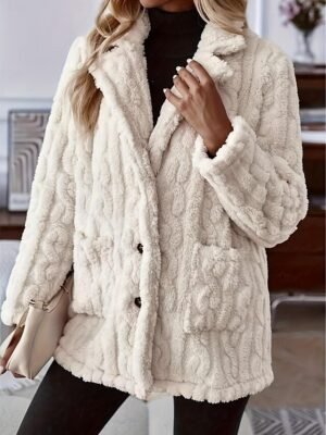 Casual Loose Solid V Neck Long Sleeve Long Outerwear - Image 5