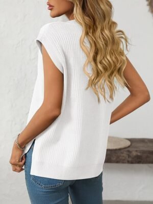Casual Loose Solid V Neck Sleeveless Regular Knit Top - Image 9
