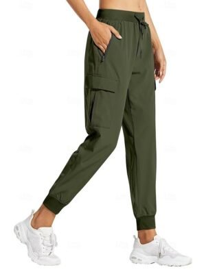 Casual Loose Solid Waterproof High Waist Full Length Cargo Joggers - Image 1
