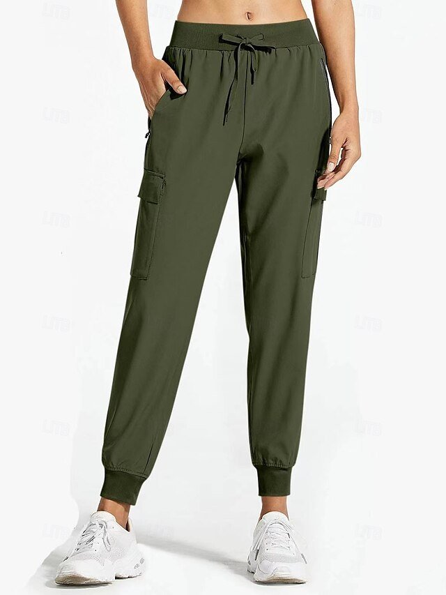 Casual Loose Solid Waterproof High Waist Full Length Cargo Joggers - Image 2