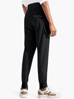 Casual Loose Solid Waterproof High Waist Full Length Cargo Joggers - Image 6