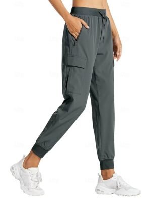 Casual Loose Solid Waterproof High Waist Full Length Cargo Joggers - Image 7