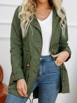 Casual Loose Solid Zip Hoodie Long Sleeve Winter Coat - Image 1