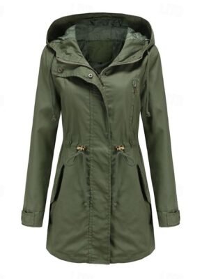 Casual Loose Solid Zip Hoodie Long Sleeve Winter Coat - Image 6