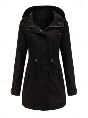Casual Loose Solid Zip Hoodie Long Sleeve Winter Coat - Image 8