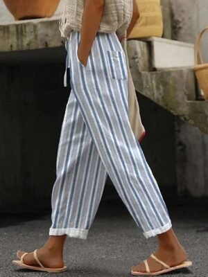 Casual Loose Striped Drawstring Ankle-Length Trousers - Image 3
