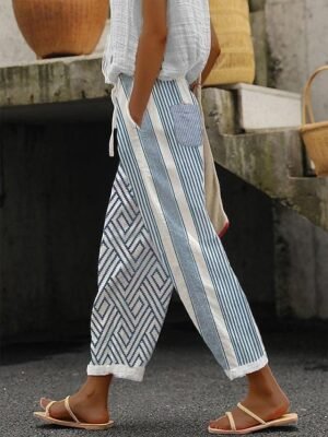 Casual Loose Striped Drawstring Ankle-Length Trousers - Image 4