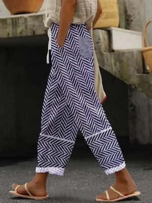 Casual Loose Striped Drawstring Ankle-Length Trousers - Image 6
