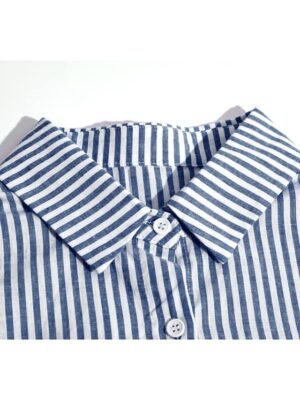 Casual Loose Striped Shirt Collar Long Sleeve Maxi Dress - Image 14