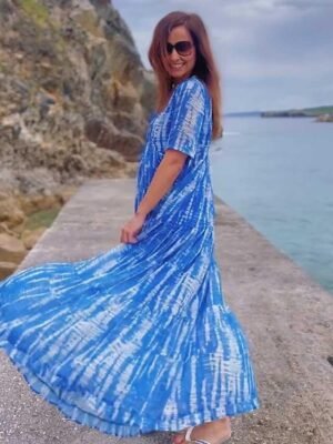 Casual Loose Tie Dye V Neck Short Sleeve Maxi Dress - Image 13