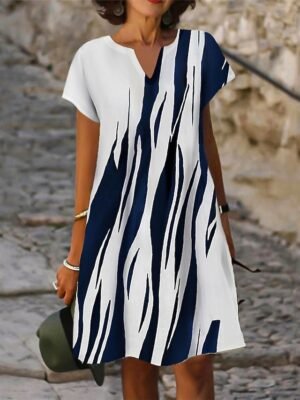 Casual Loose Tie Dye V Neck Short Sleeve Mini Dress - Image 2