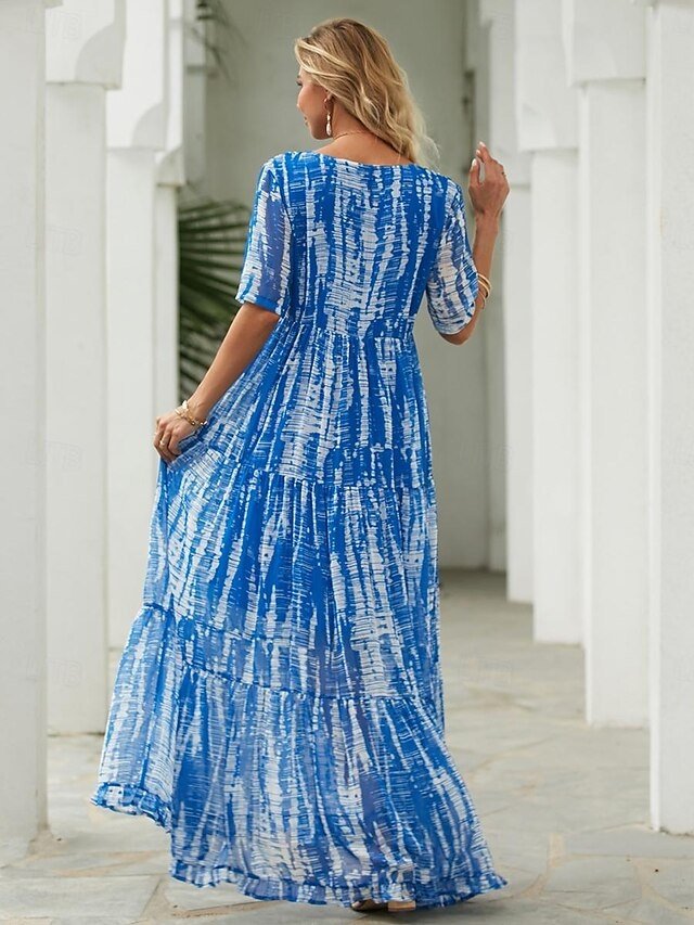 Casual Loose Tie Dye V Neck Short Sleeve Maxi Dress - Image 2